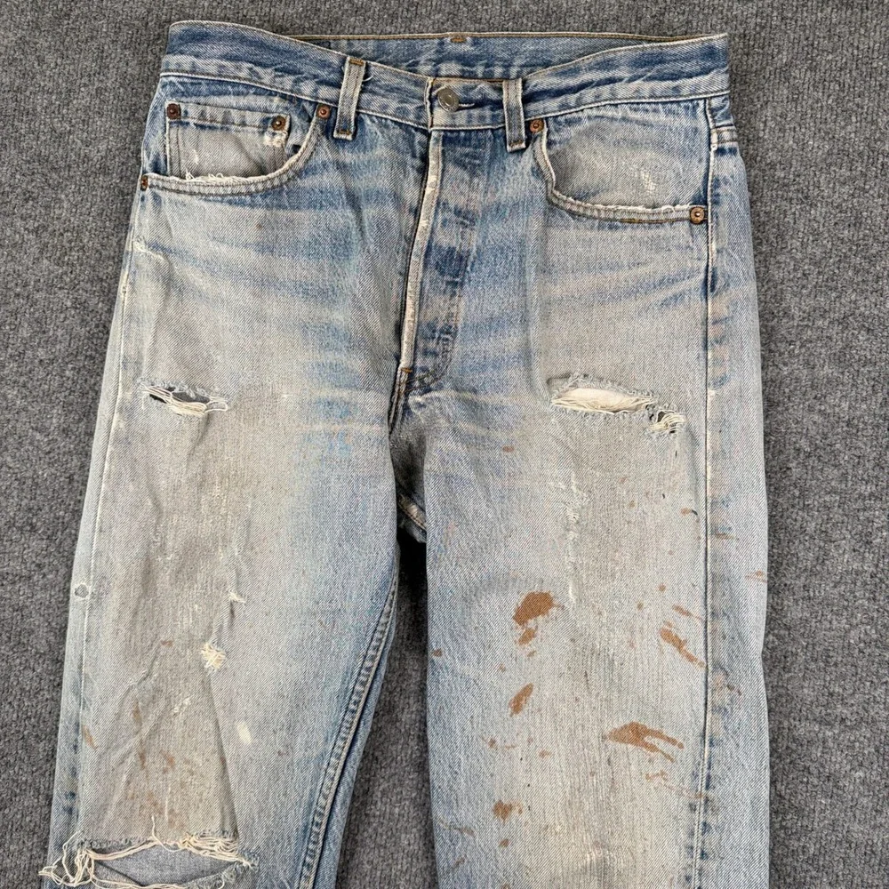 Vintage Levis 501 Jeans Mens 32x32 Blue Denim Distressed Repaired Made in USA